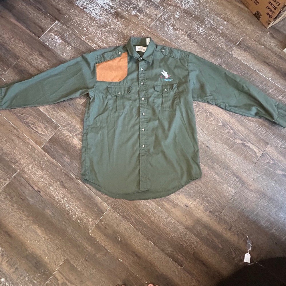 Vintage RedHead Mens Olive Green Shooting Shirt Embroidered Duck Size Large